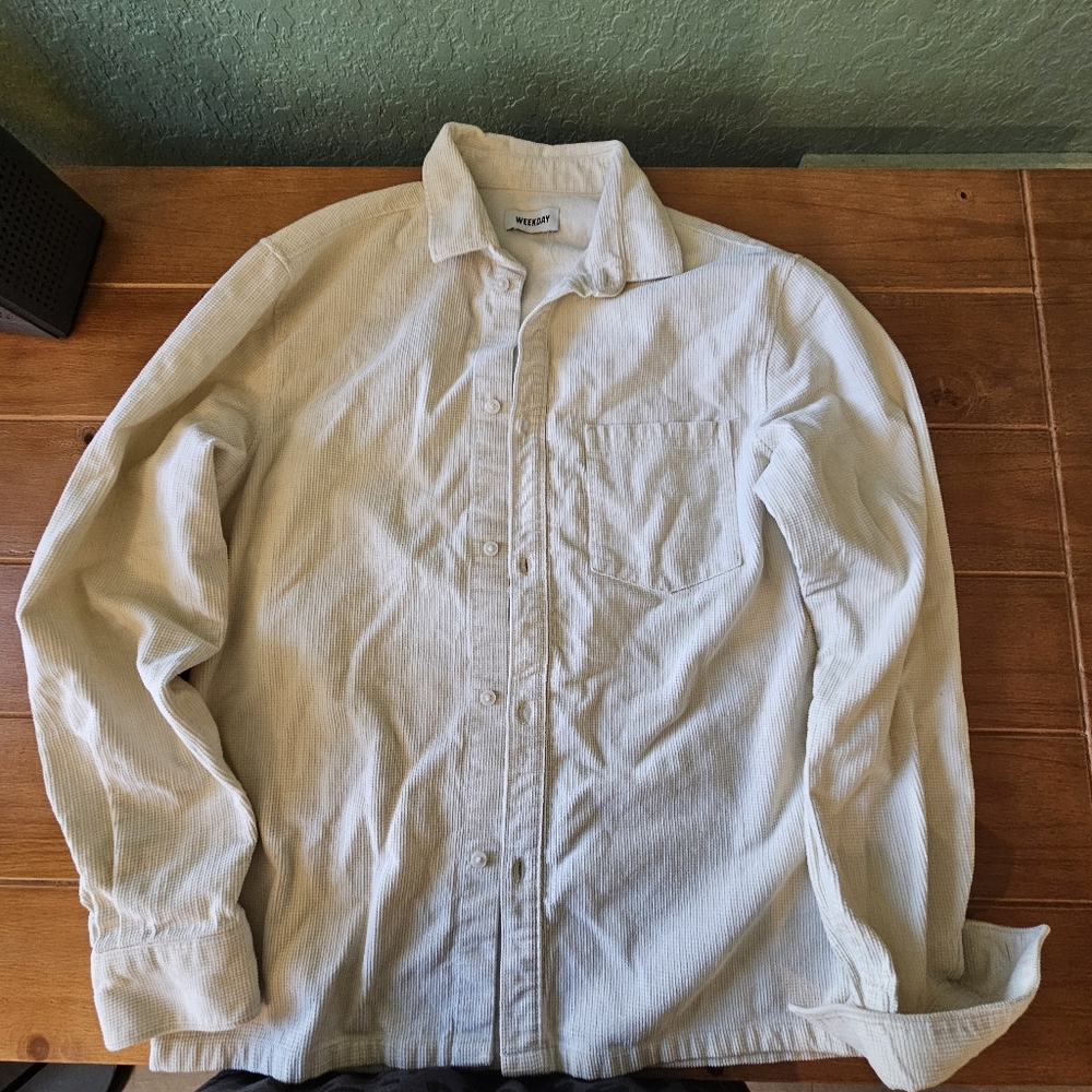 Mens Cream Colored Corduroy Button Down Jacket Size Medium